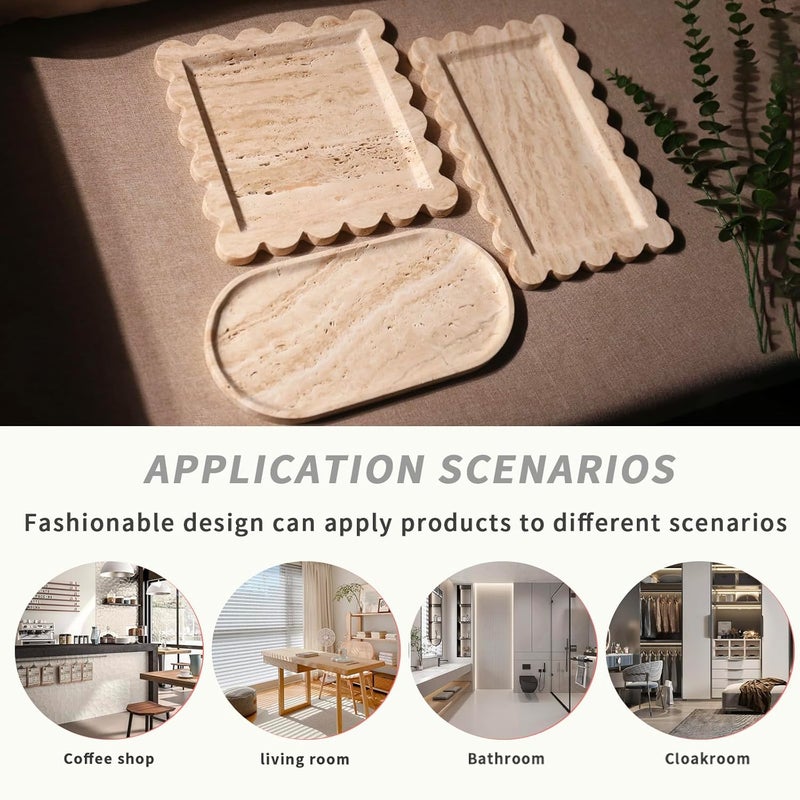 Future stone Natural 100% Marble Vanity Tray Luxury Scalloped Marble Tray, Travertine Tray for Home Decor Bathroom Kitchen Candle Key (Square-9.8 * 9.8-Beige Travertine) - Image 4